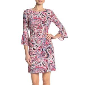 Tommy Hilfiger Fresco Paisley Dress Sz 8 Bell Sleeves Zipper